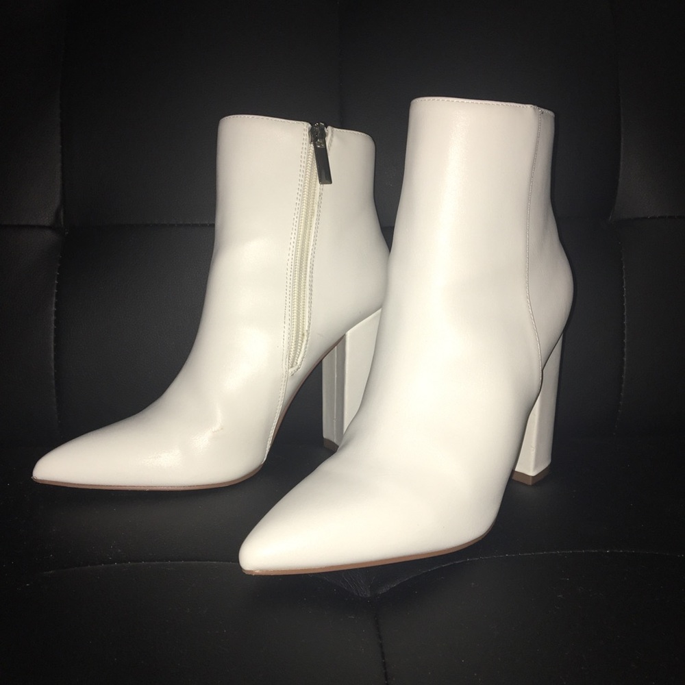 JUSTFAB Rosamund White Faux Leather Ankle Boots